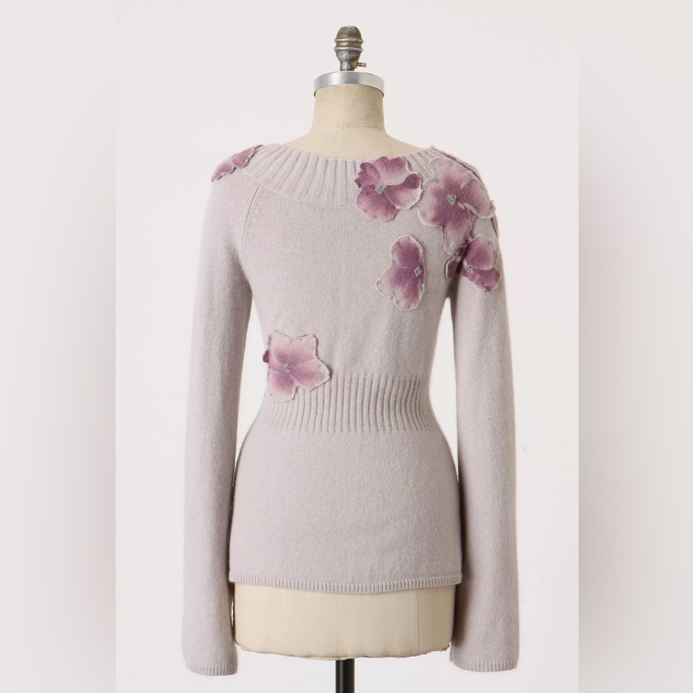 Anthropologie Precious Peony Floral Embellished Cardigan sweater Cashmere Rabbit - Picture 2 of 11
